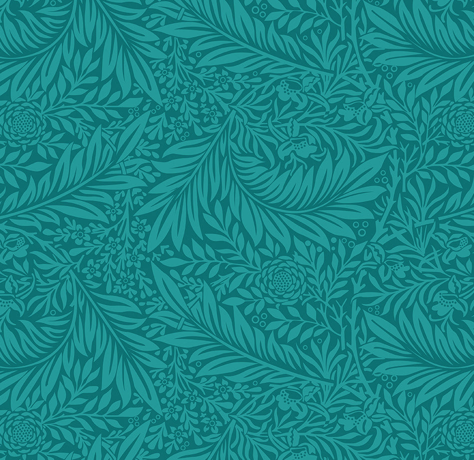 Turquoise William Morris Larkspur floral Quilting fabric, extra wide, cotton fabric - Price by the Half Metre - The Quilt Sanctuary
