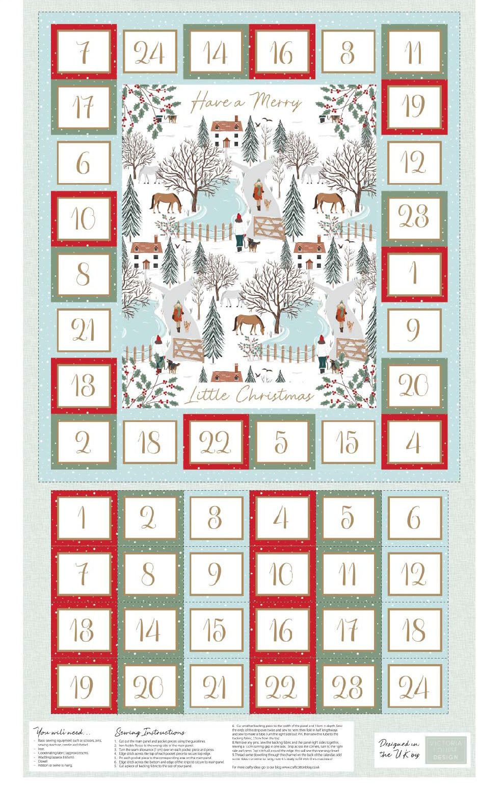 Christmas in the country advent calendar panel, re-usable advent calendar
