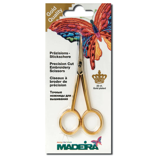 Curved embroidery scissors, madeira gold plated, 12 cm, 4.5 inches - The Quilt Sanctuary