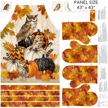 Autumn Owl Pumpkin Fabric Panel for Apron & Oven Mitt Sewing Projects