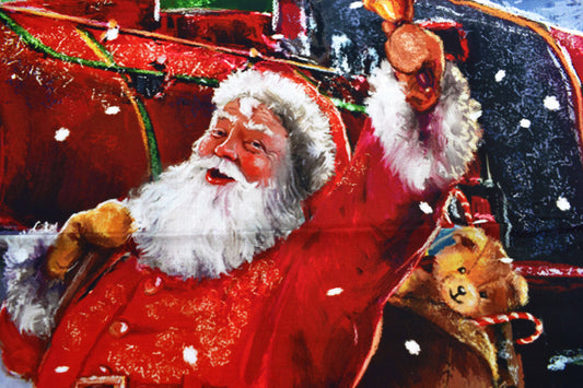 Santa Train fabric panel, Christmas cotton Quilting panel - The Quilt Sanctuary