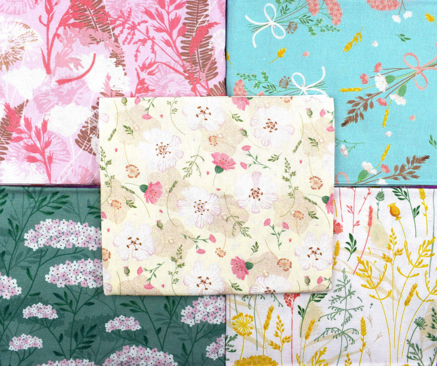 Pastel floral fat Quarter Bundle, pastel cotton fabric, Wildflower prints - The Quilt Sanctuary