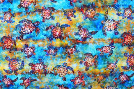 Turtle Fabric, Quilting fabric, cotton fabric, sea creatures, Oceana - Price by the Half Metre - The Quilt Sanctuary