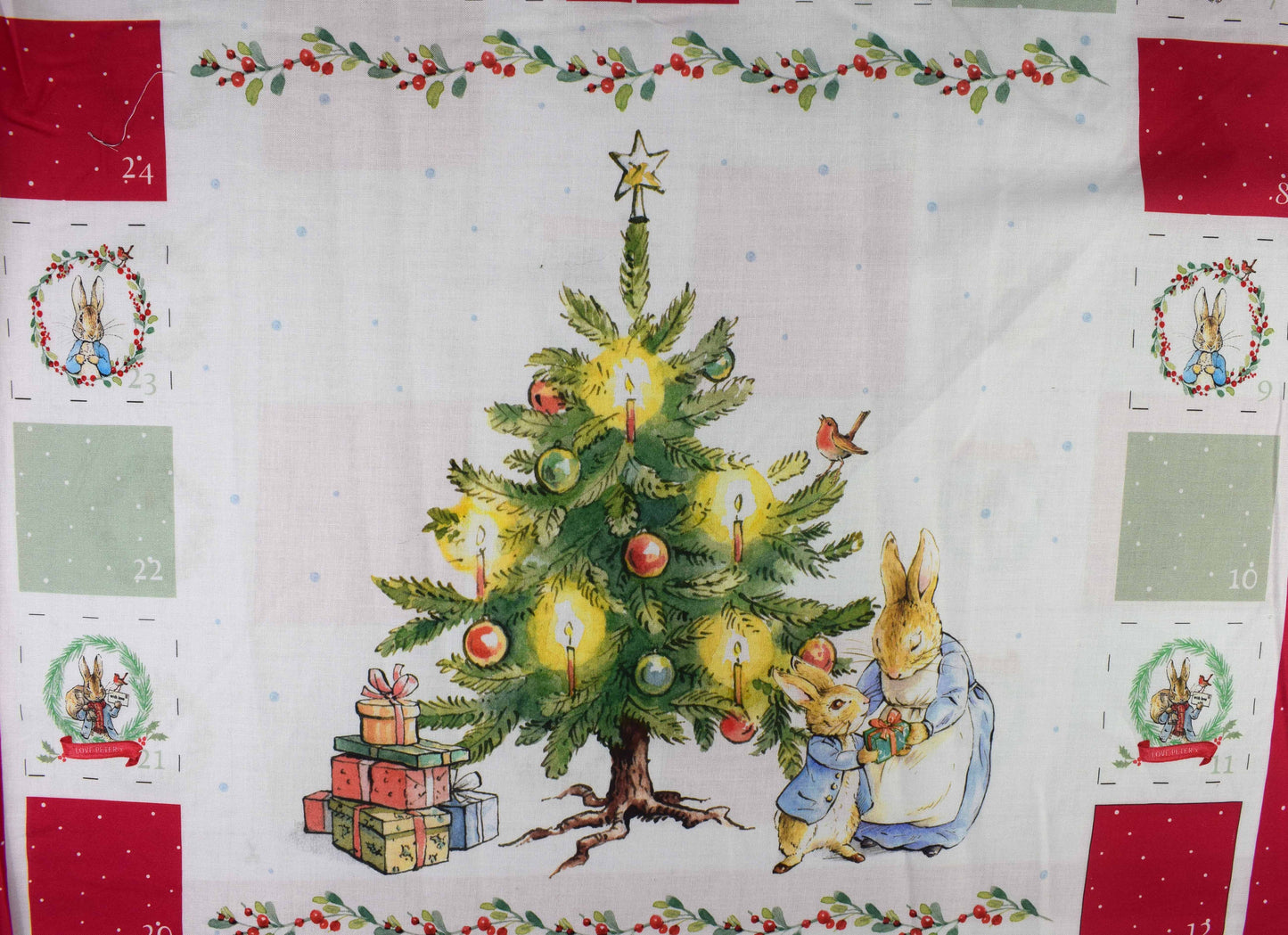 Peter Rabbit fabric advent calendar panel, re-usable advent calendar, joy of giving