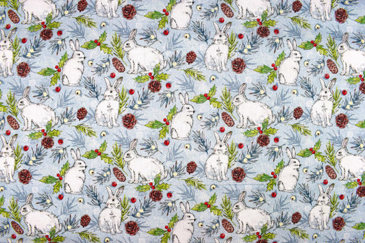 Winter Rabbits Cotton Quilting Fabric – Woodland Christmas Print for Crafts - Price by Half Metre - The Quilt Sanctuary