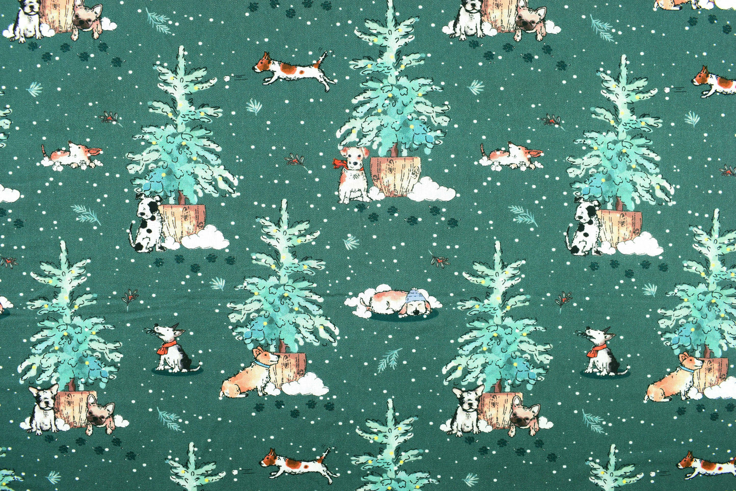Dog Christmas fabric, pug fabric, mans best friend - Price by the Half Metre - The Quilt Sanctuary