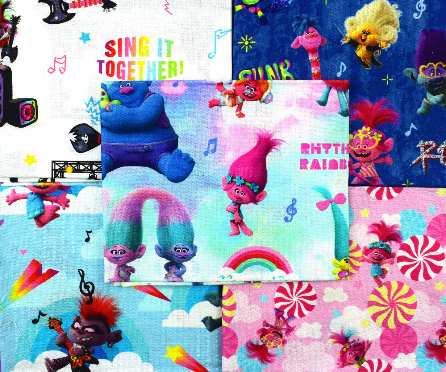 Trolls fat Quarter Bundle, cotton quilting fabric, DreamWorks The Quilt Sanctuary