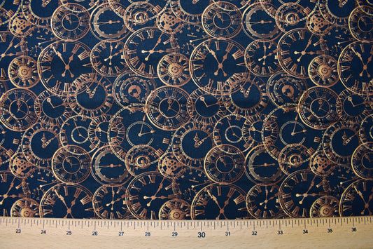 Steampunk clocks Quilting Fabric, Cotton Fabric, price by the half metre - Price by the Half Metre The Quilt Sanctuary