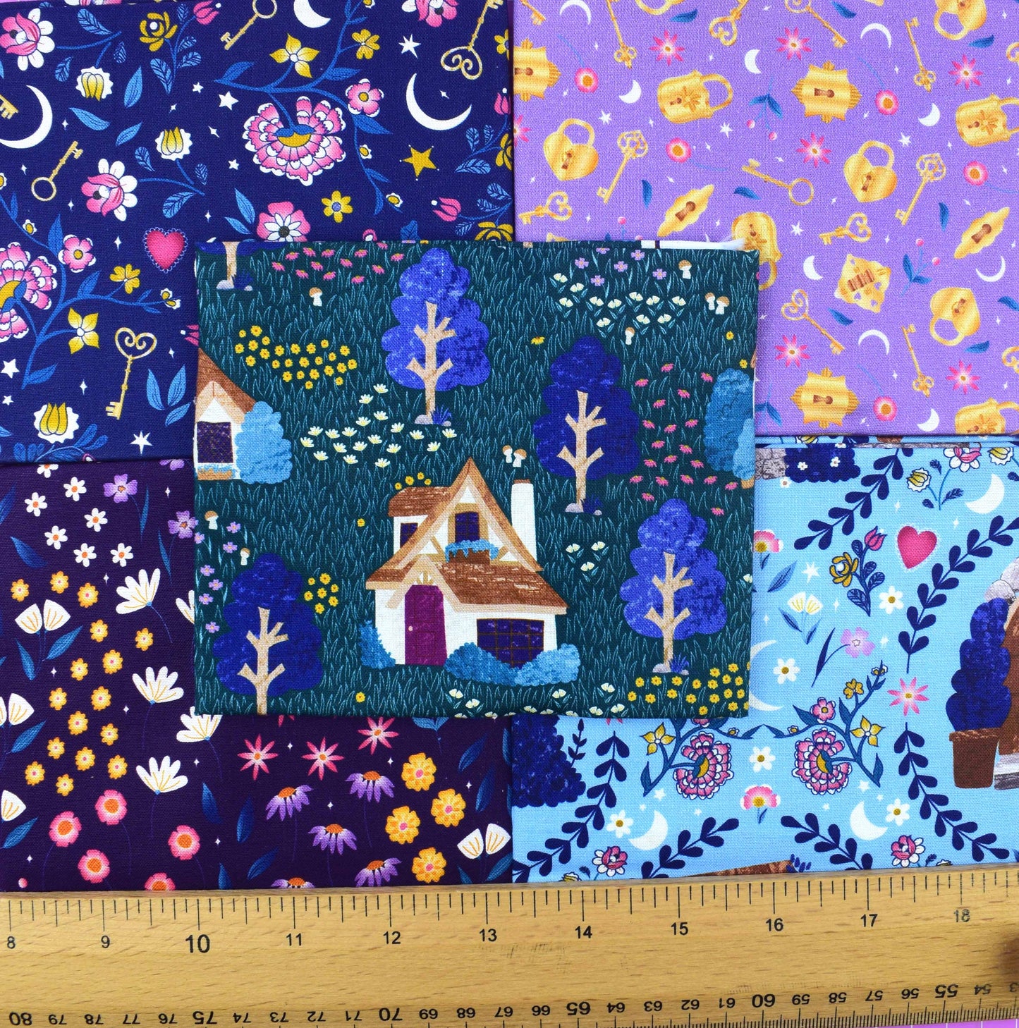 Enchanted Cottage by Kimberley Hind, fat Quarter Bundle, Cotton Quilting Fabric