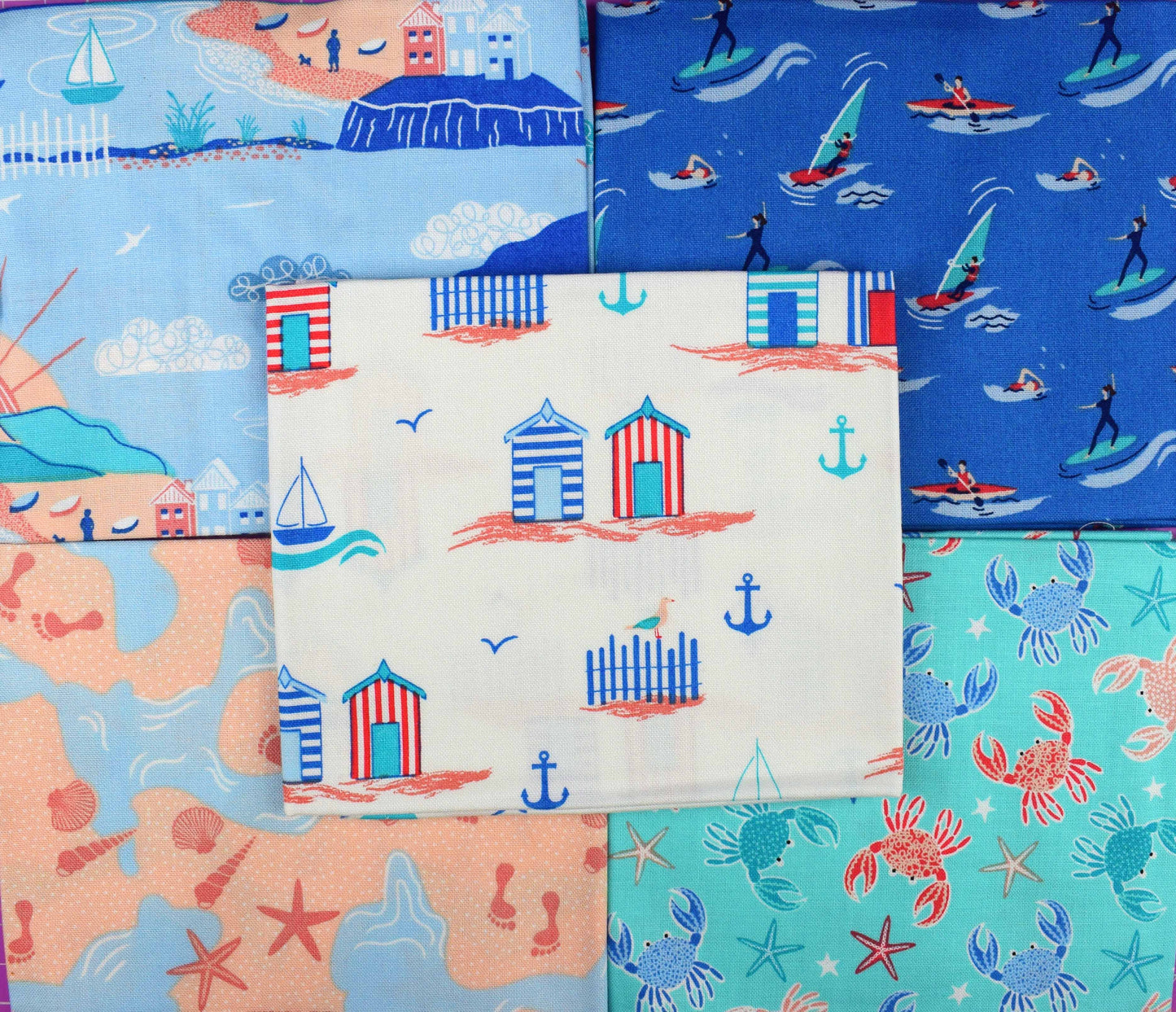 By the coast fat Quarter Bundle, summer fabric, quilting fabric, crab fabric, - The Quilt Sanctuary