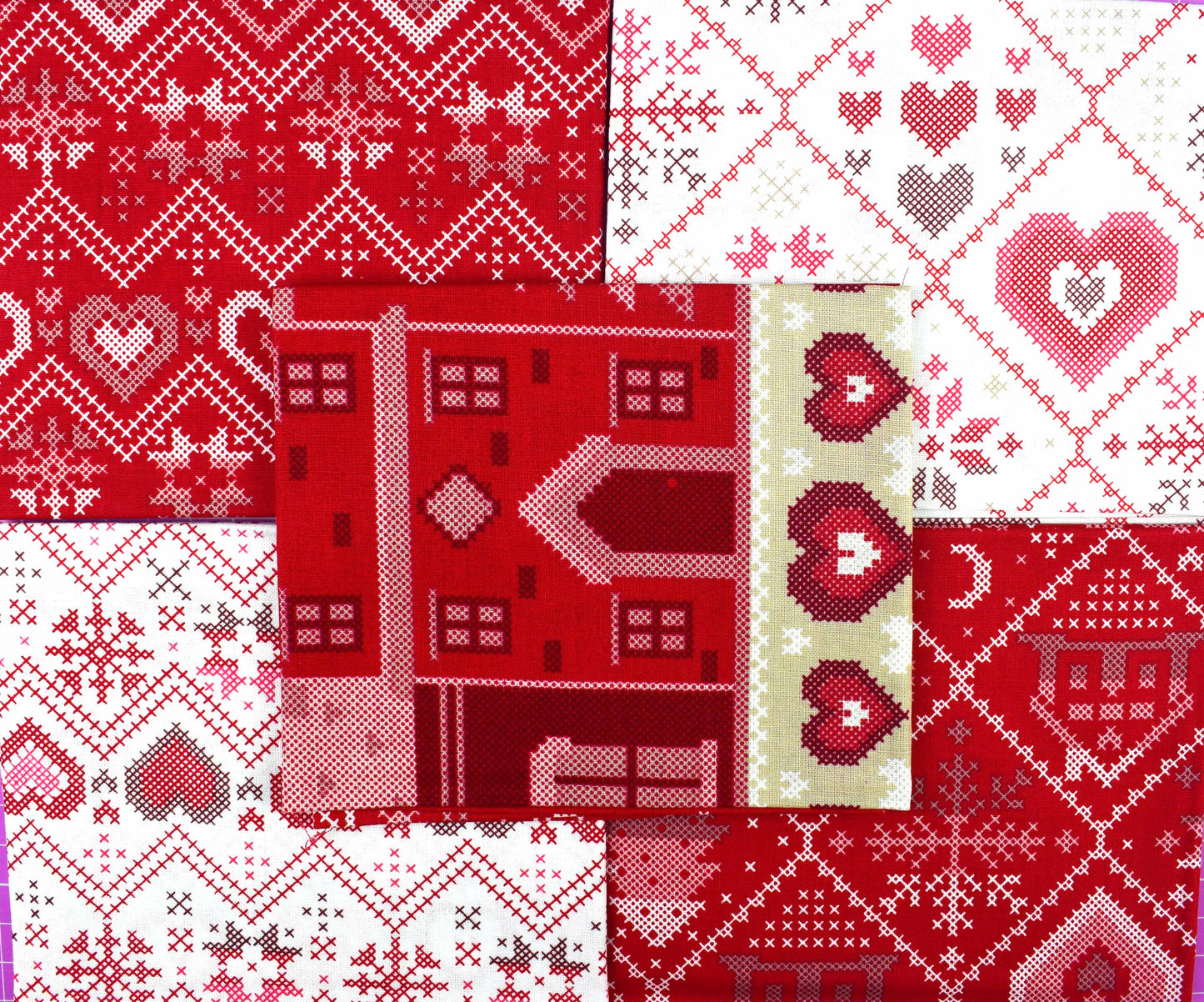 Cross Stitch Christmas fat Quarter Bundle, cotton quilting fabric, Christmas fabric, Stuart Hillard - The Quilt Sanctuary