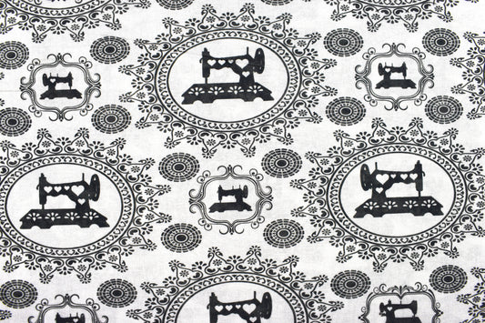 Black and white extra wide Quilting fabric, Sewing machine pattern, cotton fabric - Price by the Half Metre The Quilt Sanctuary