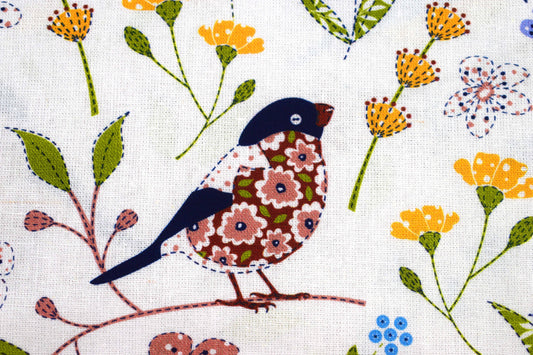 Patchwork birds Quilting fabric, blue tits, cotton fabric - Price by the Half Metre - The Quilt Sanctuary