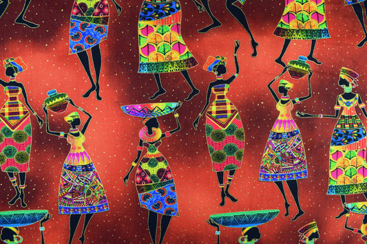 African Sunset fabric, African Women Quilting fabric, cotton fabric - Price by the Half Metre - The Quilt Sanctuary