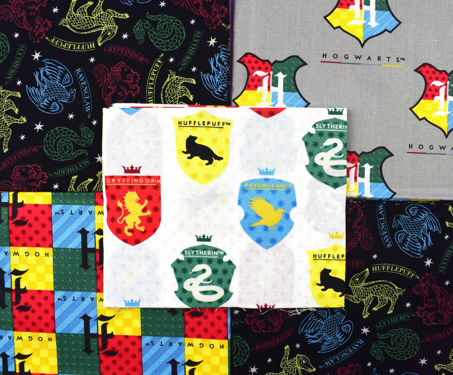 Harry Potter fat Quarter Bundle, cotton quilting fabric, Hogwarts House colours The Quilt Sanctuary