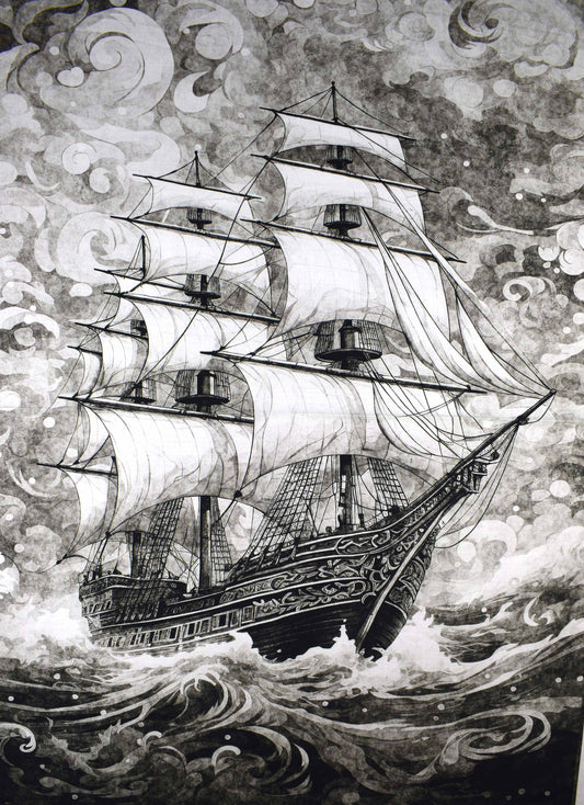 Sailing ship Panel Cotton Fabric, Quilting Panel, Ocean Blue - The Quilt Sanctuary