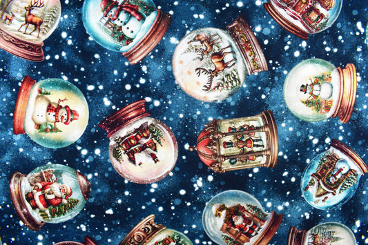 Christmas snow globe fabric, wonderful Christmas time , Quilting fabric, - Price by the Half Metre - The Quilt Sanctuary