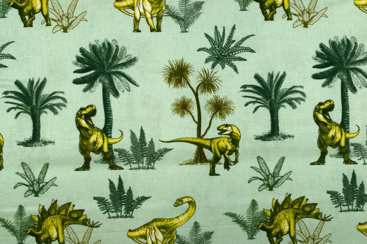 Green Dinosaur Cotton Fabric: Children's Quilting Material - Price by Half Metre