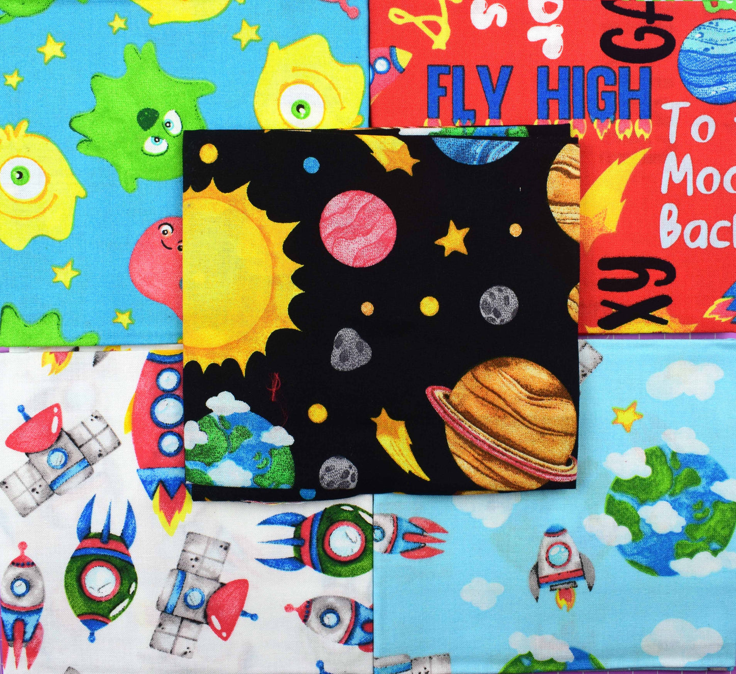 Monsters fat Quarter Bundle, Monster quilting fabric, Childrens space fabric - The Quilt Sanctuary