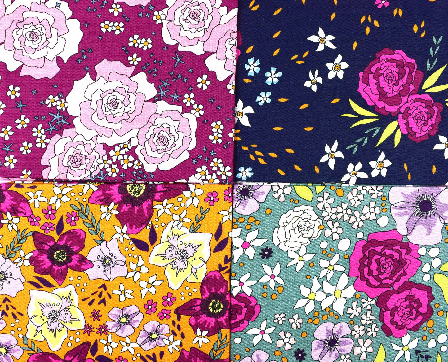 Midnight Meadows, The Crafty Lass, floral Organic Cotton Fat Quarters, quilting fabric The Quilt Sanctuary