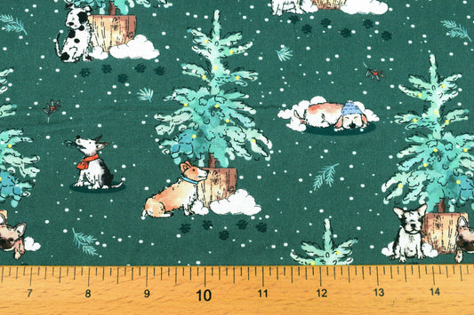 Dog Christmas fabric, pug fabric, mans best friend - Price by the Half Metre - The Quilt Sanctuary