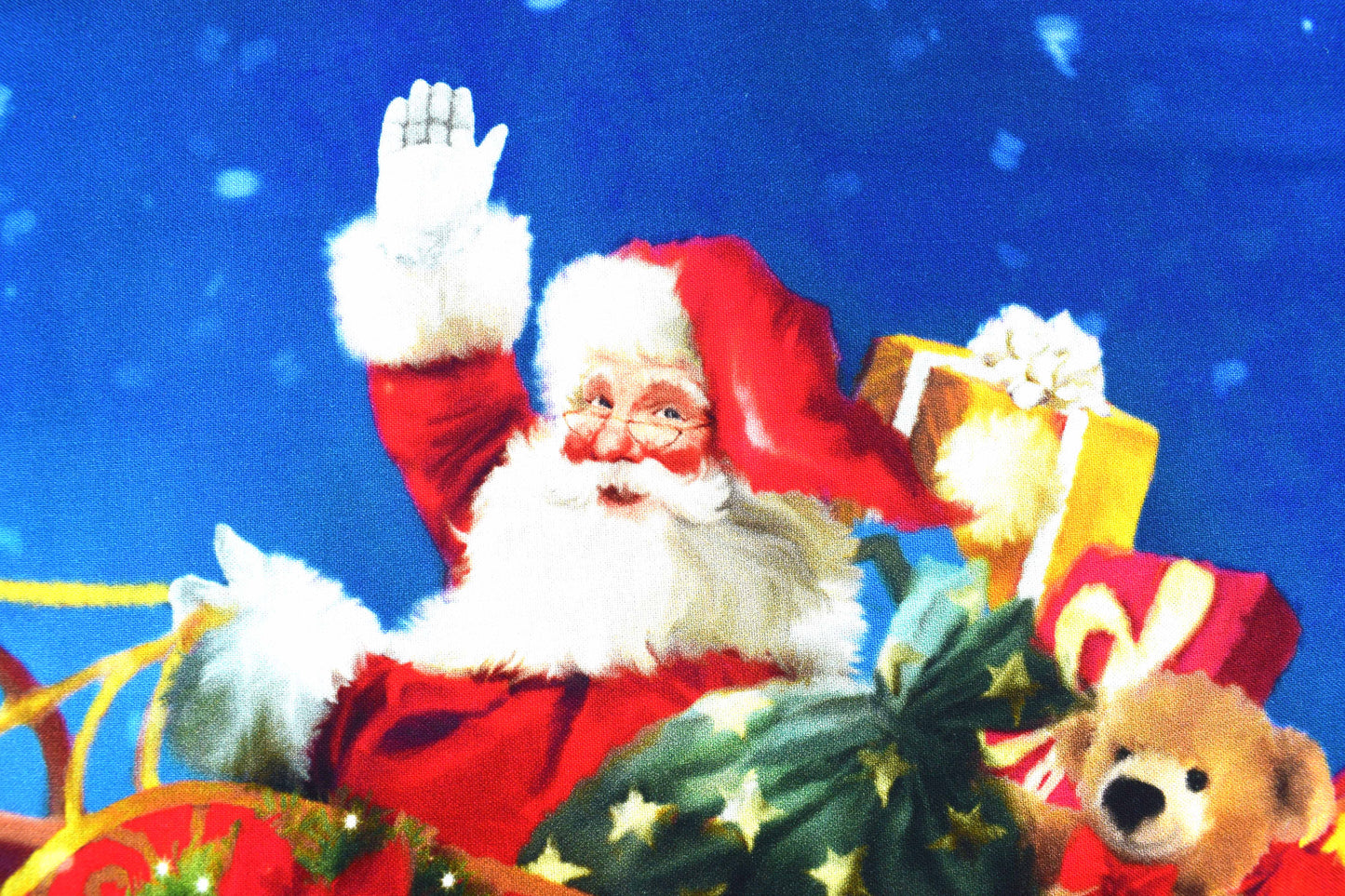 Santa's sleigh fabric panel, father Christmas Quilting panel