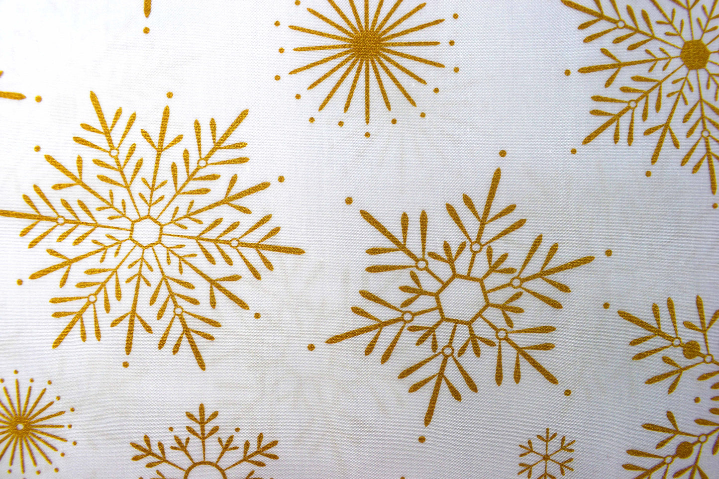 White Snowflake fabric, Christmas Quilting fabric, metallic gold snowflakes - price by the half metre - The Quilt Sanctuary