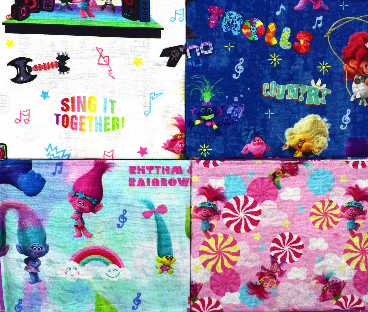 Trolls fat Quarter Bundle, cotton quilting fabric, DreamWorks - The Quilt Sanctuary