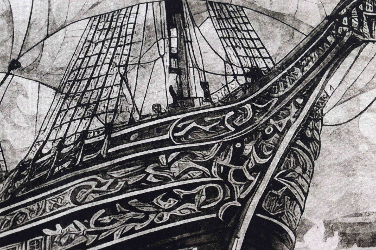 Sailing ship Panel Cotton Fabric, Quilting Panel, Ocean Blue