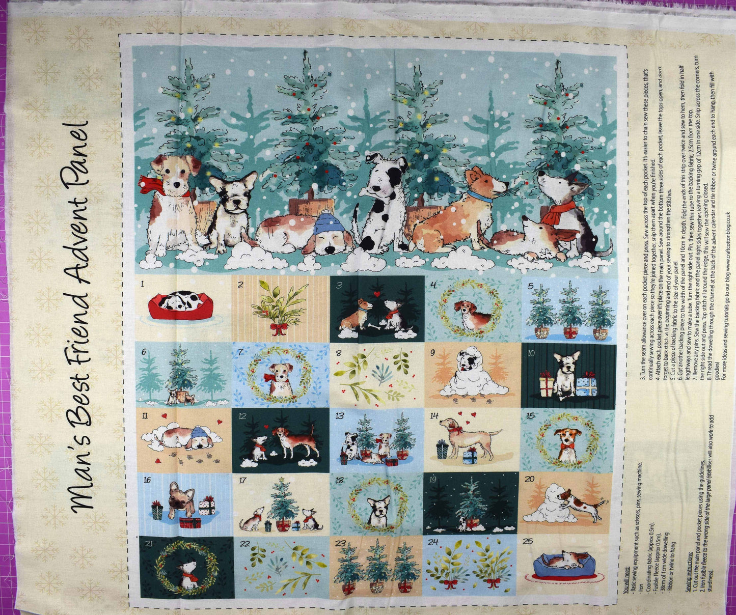 Dog fabric advent calendar panel, re-usable advent calendar, mans best friend