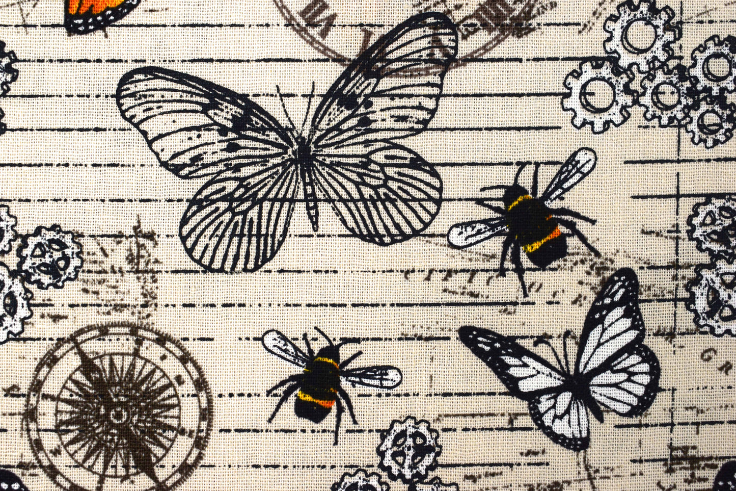Steampunk clocks and butterflies, Cotton Quilting Fabric, - Price by the Half Metre