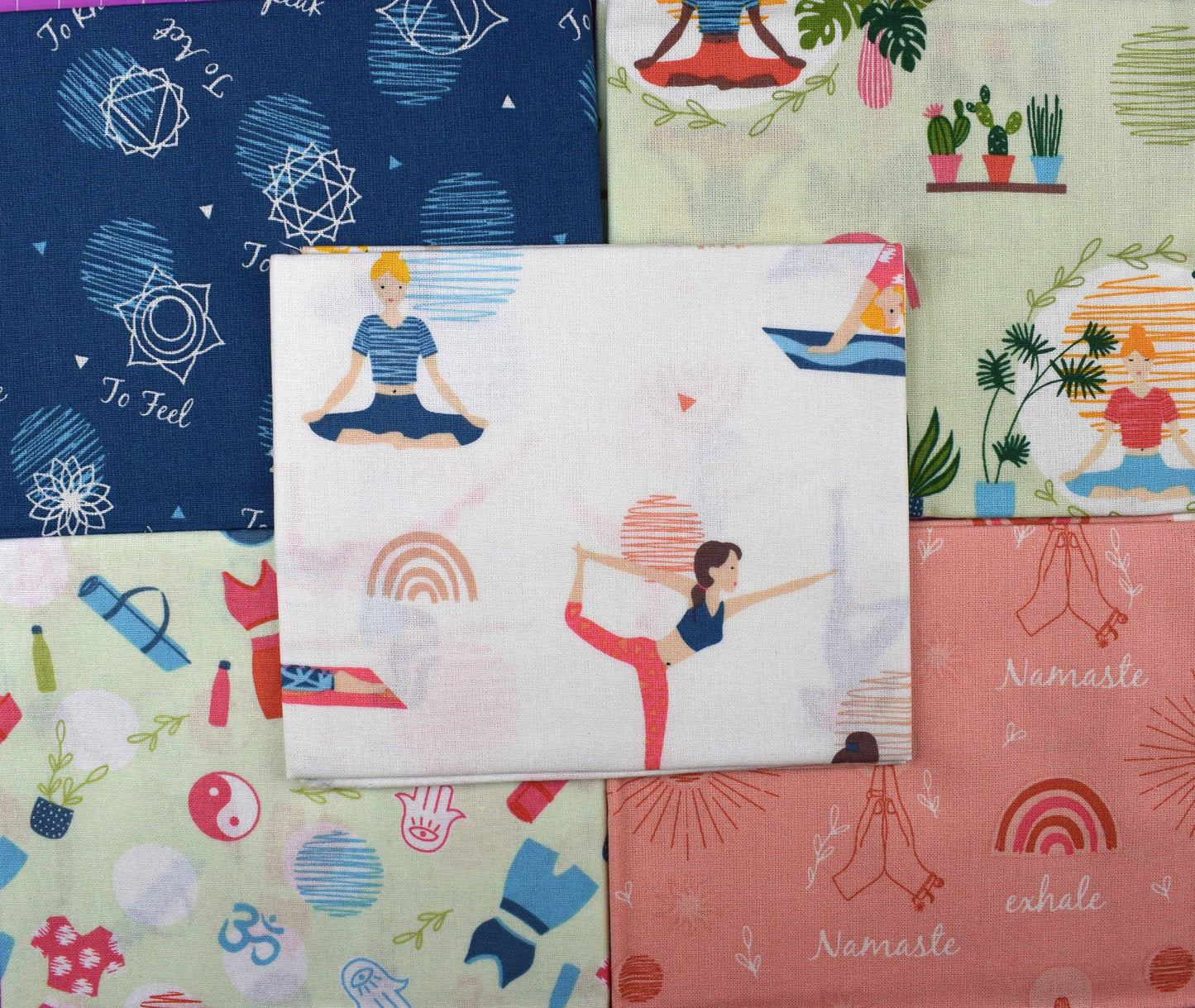 Yoga wellbeing fat Quarter Bundle, cotton quilting fabric The Quilt Sanctuary
