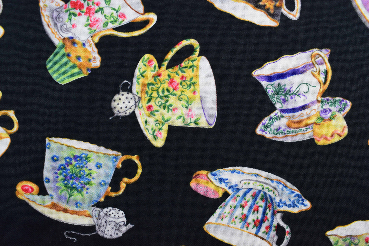 Tea cup quilting fabric, tea cup pattern, Cotton Fabric, fancy tea - Price by the Half Metre - The Quilt Sanctuary