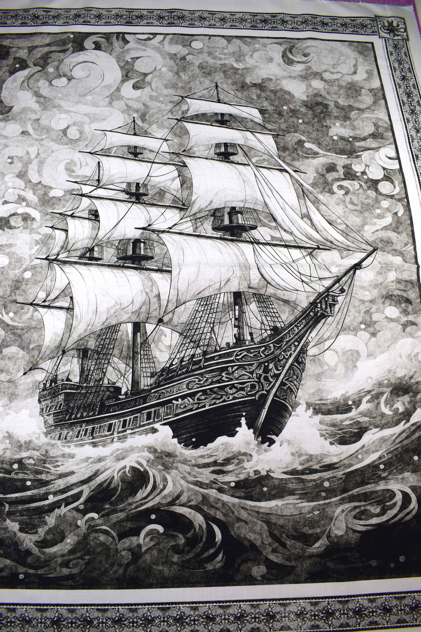 Sailing ship Panel Cotton Fabric, Quilting Panel, Ocean Blue - The Quilt Sanctuary