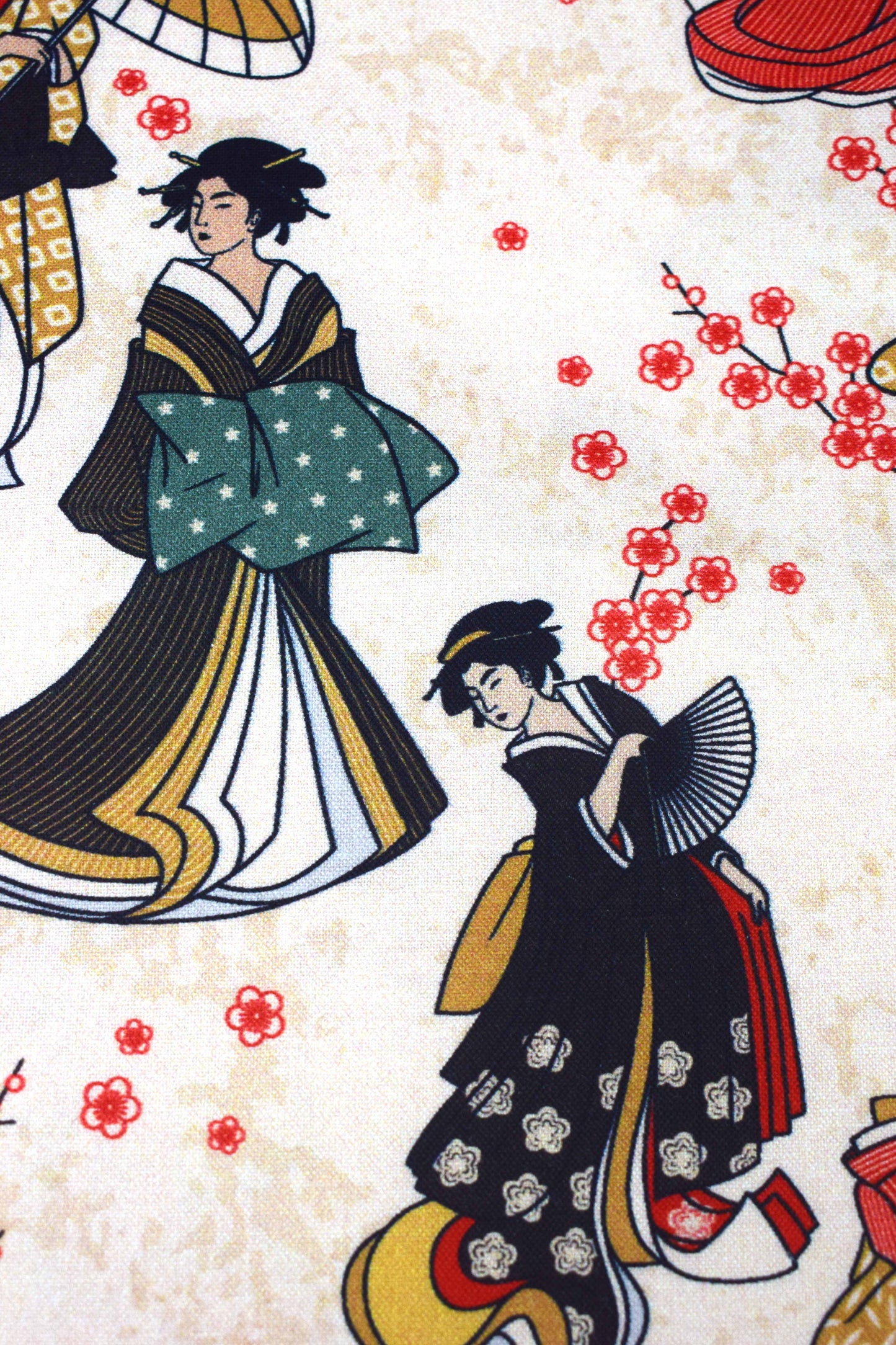 Cream Japanese Geisha Quilting fabric, cotton fabric, Kimono and Koi - Price by the Half Metre - The Quilt Sanctuary