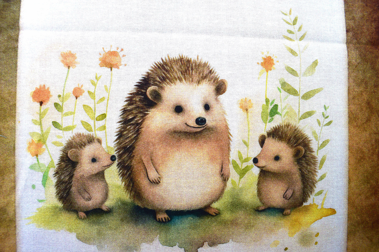 Hedgehog panel, Quilting fabric panels, cotton fabric, Hedgehugs