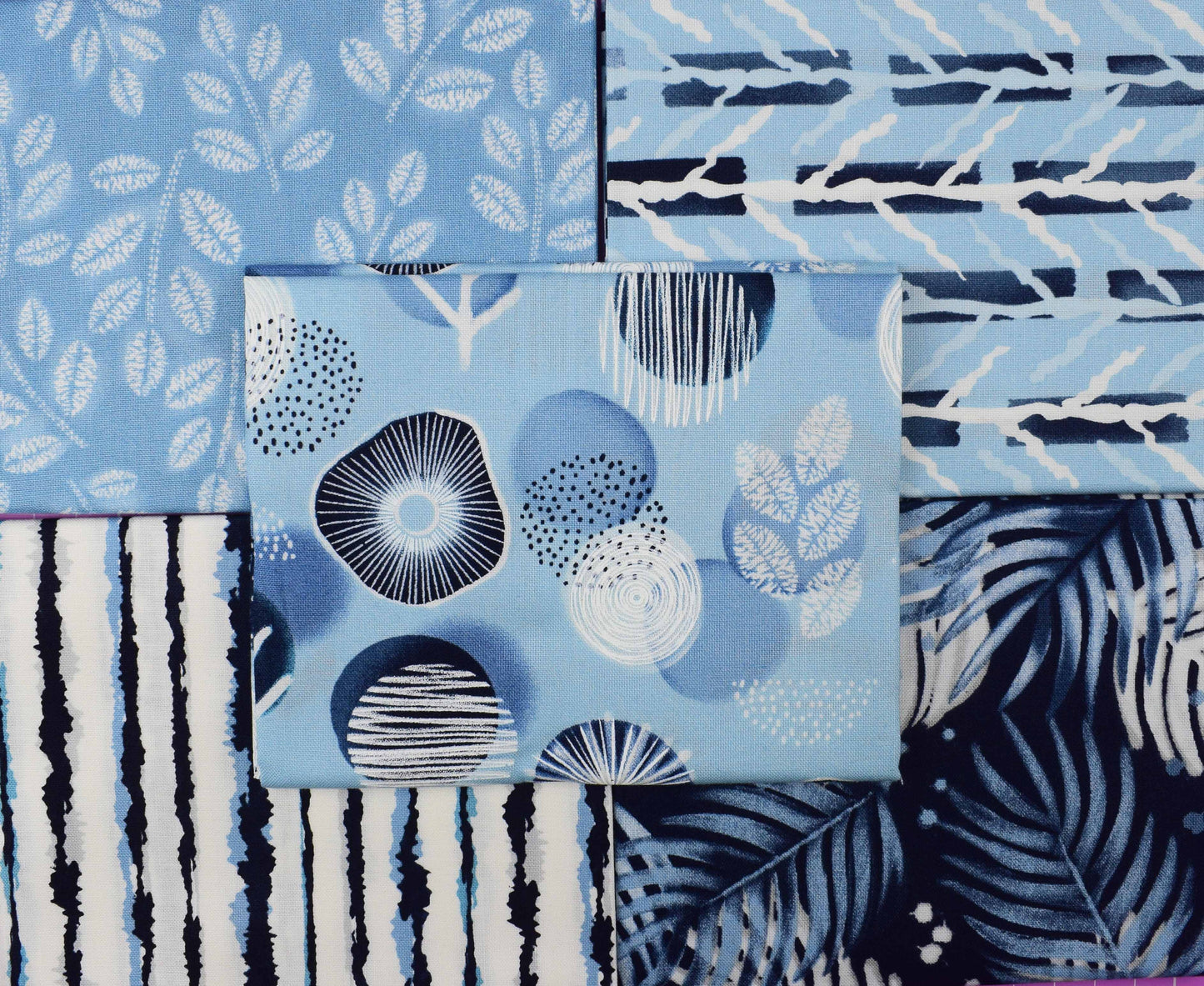 Indigo Elements, Blue Floral fat Quarter Bundle,cotton Quilting fabric by Stuart Hillard - The Quilt Sanctuary