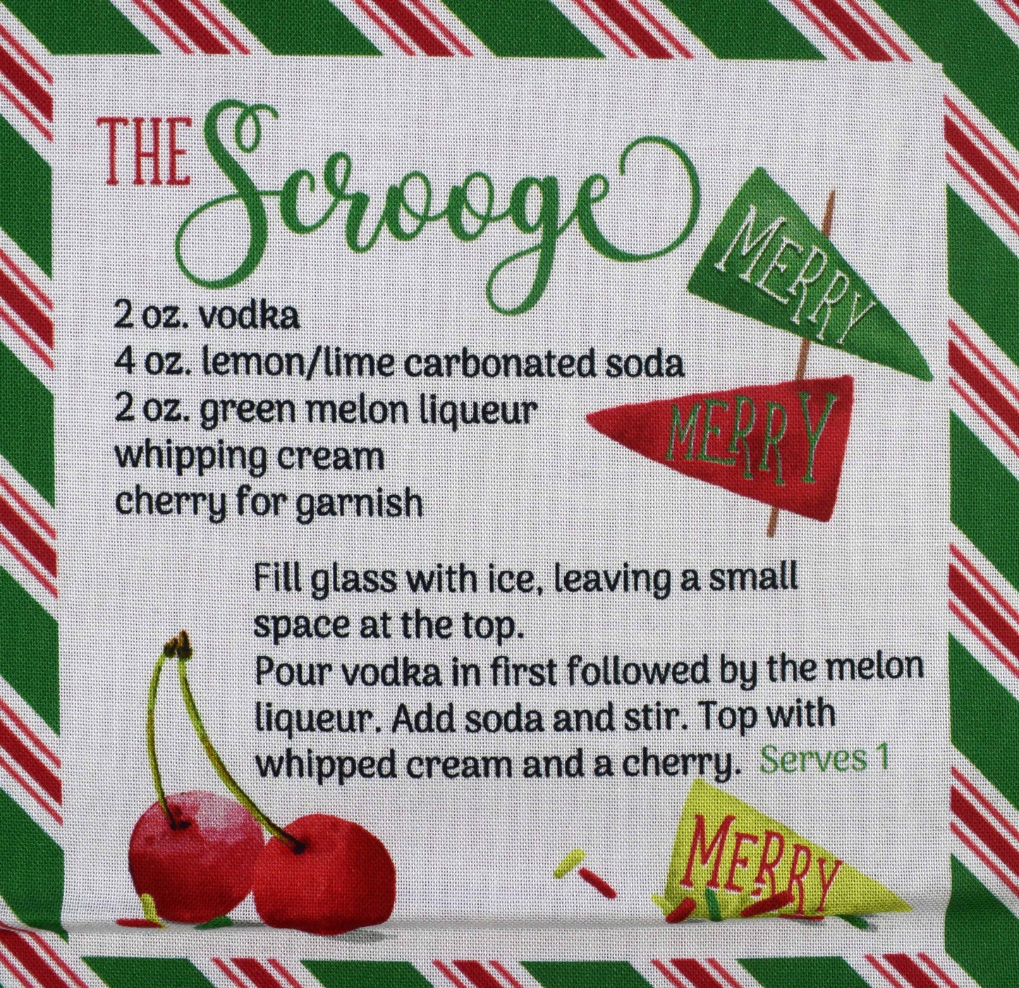 Merry Mixology Christmas Cocktail Recipe Fabric for Crafts & Quilting
