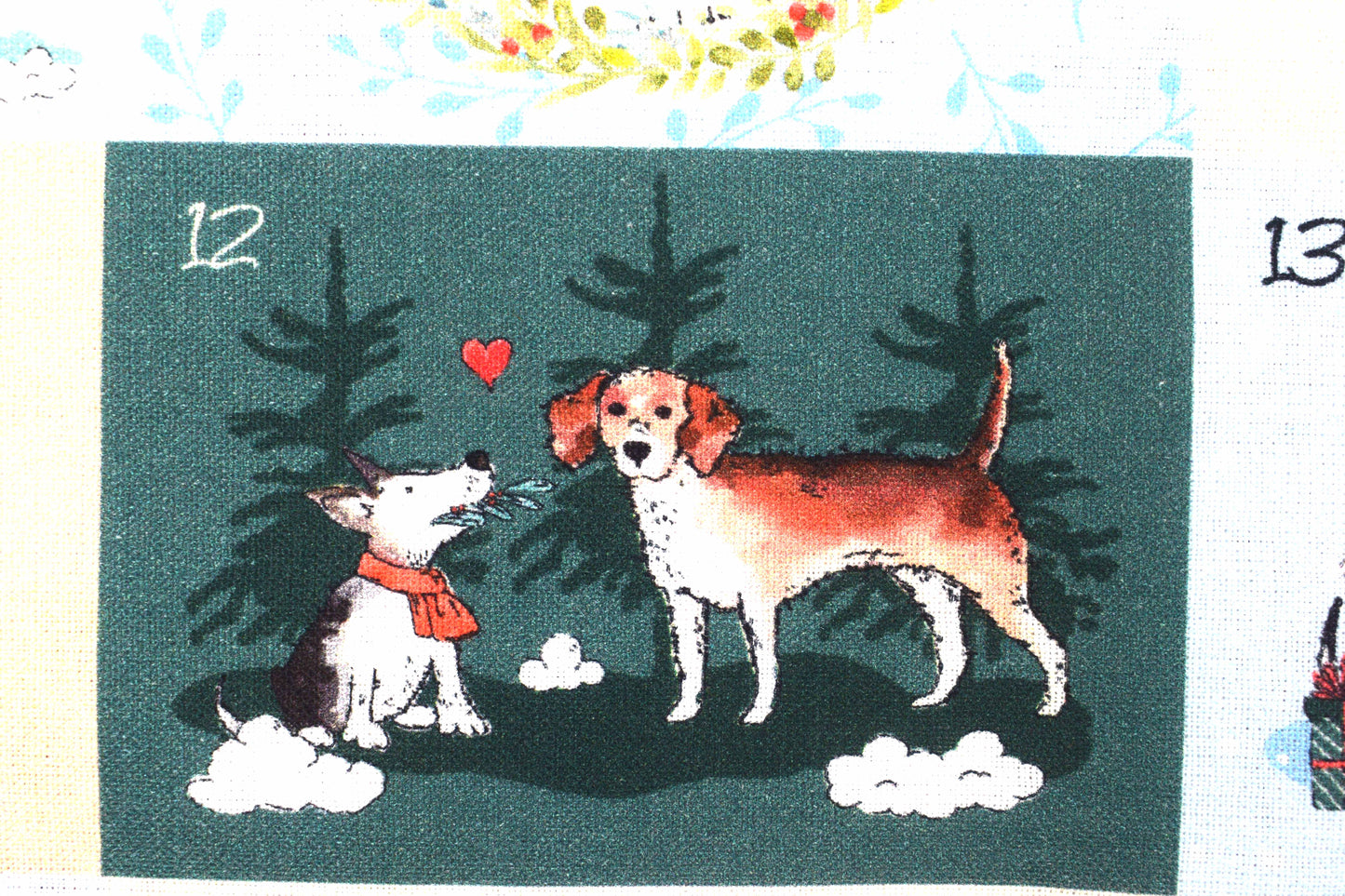 Dog fabric advent calendar panel, re-usable advent calendar, mans best friend
