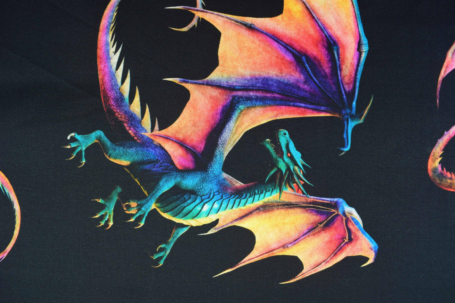 Dragon Quilting Fabric, Cotton, Multi-Coloured Dragons - Price by the Half Metre