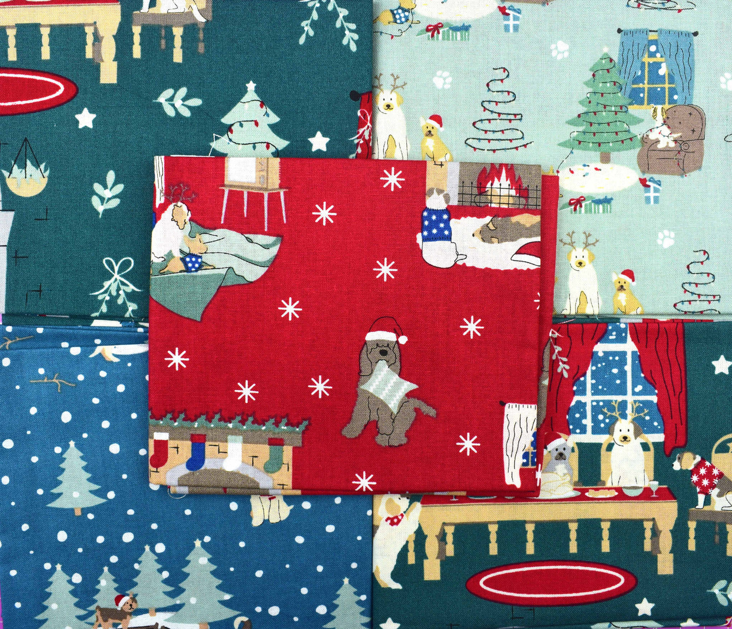 Dog Christmas fat Quarter Bundle, quilting fabric, cotton fabric, Freddie and Friends at Christmas - The Quilt Sanctuary