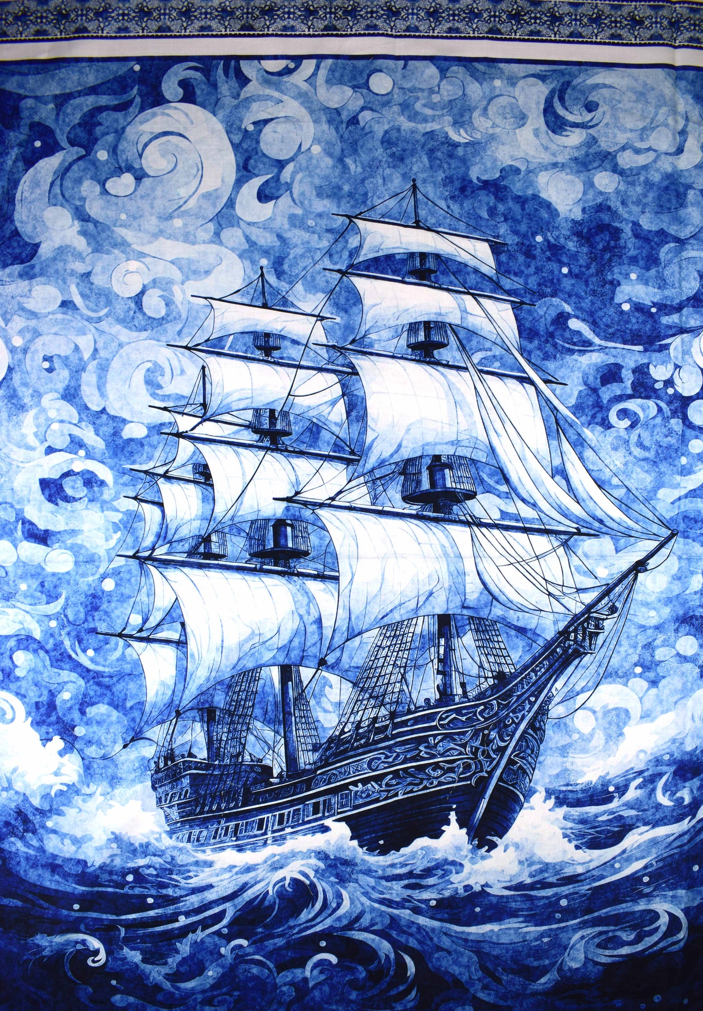 Blue Sailing Ship Quilting Panel, cotton panel, Ocean Blue
