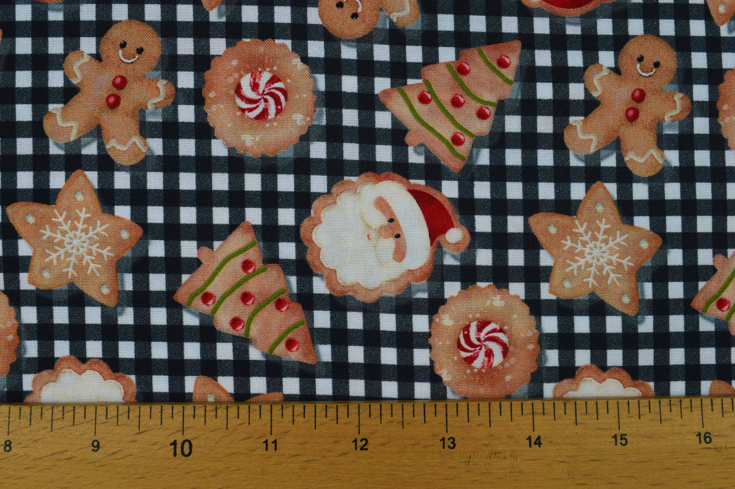 Festive Christmas Cookie Cotton Fabric, Gingerbread & Santa Quilting Print - Price by the Half Metre