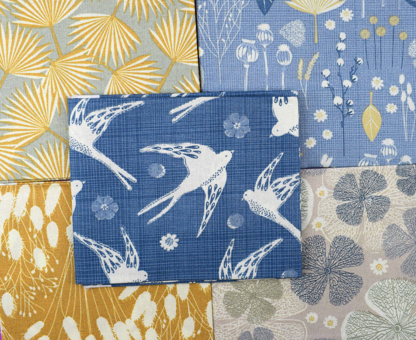 Swallows fat Quarter Bundle, floral fabrics, cotton Quilting fabric - The Quilt Sanctuary