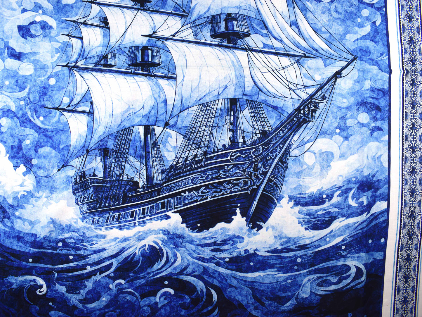 Blue Sailing Ship Quilting Panel, cotton panel, Ocean Blue