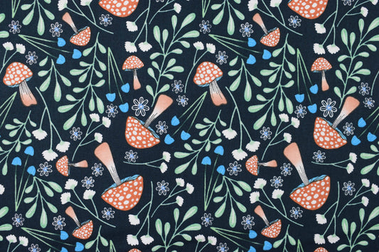 Mushroom fabric, cotton fabric, woodland Magic, Quilting Fabric - Price by the Half Metre - The Quilt Sanctuary