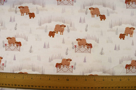 Highland cow Cotton Quilting fabric - price by the Half Metre – 100% Cotton curly cows fabric - The Quilt Sanctuary