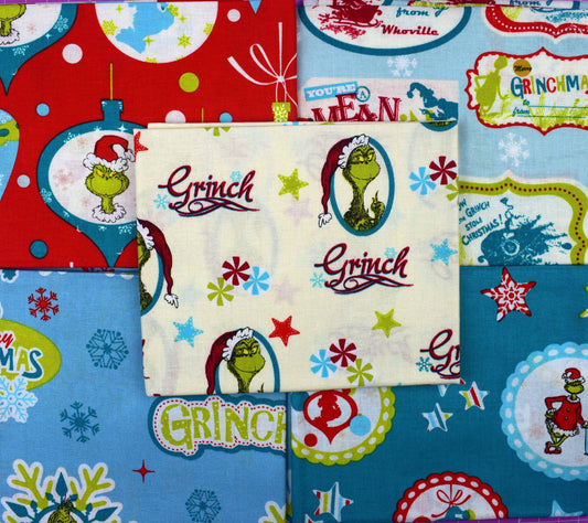 The Grinch fat Quarter Bundle, cotton quilting fabric, Dr Seuss - The Quilt Sanctuary