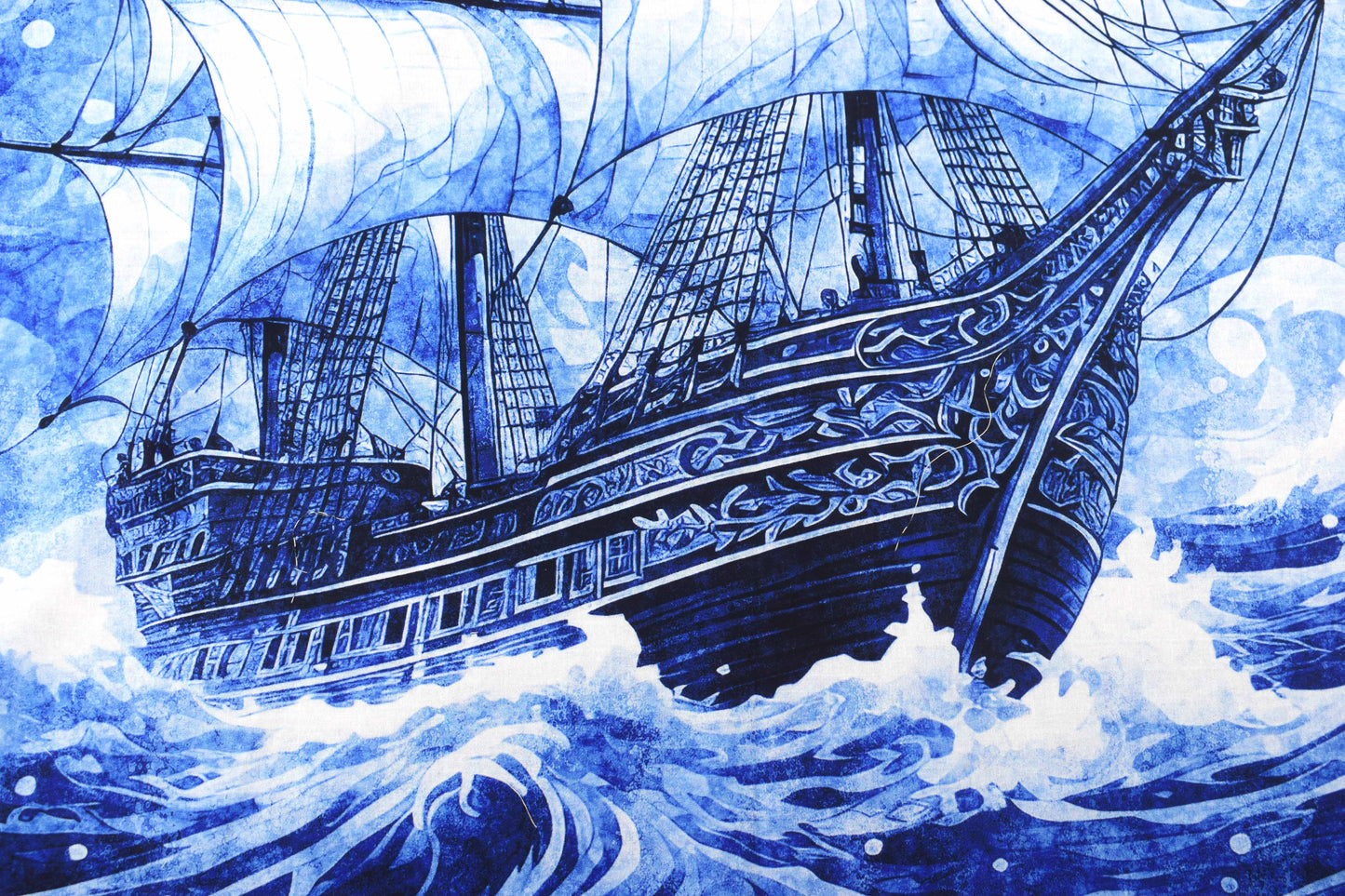 Blue Sailing Ship Quilting Panel, cotton panel, Ocean Blue