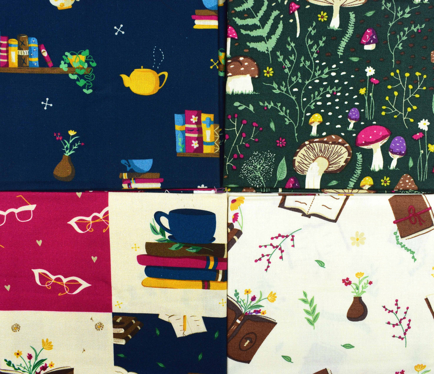 Book Fat Quarter Bundle, quilting fabric, Organic cotton fabric, Kims forest journal - The Quilt Sanctuary